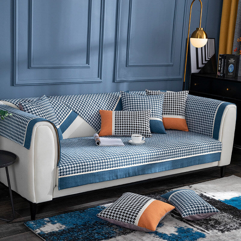 Klassisk Houndstooth Trykk Chenille Non-slip Sofa Deksel | Luvikno