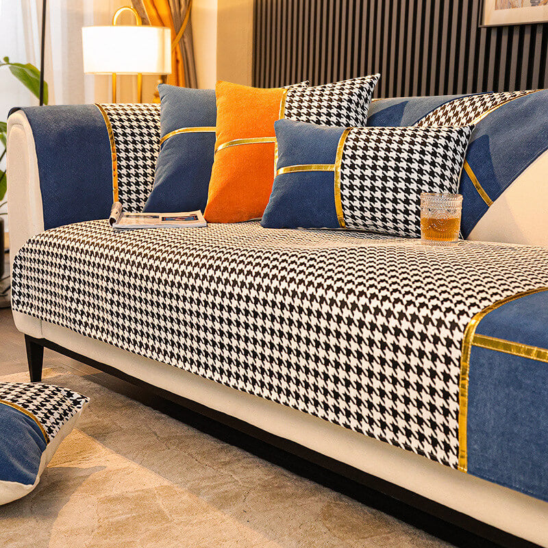 Klassisk Houndstooth Trykk Chenille Non-slip Sofa Deksel | Luvikno