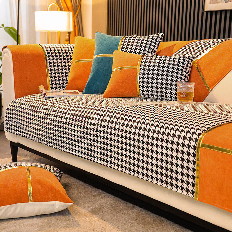 Klassisk Houndstooth Trykk Chenille Non-slip Sofa Deksel | Luvikno