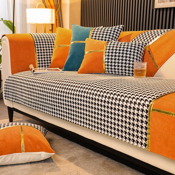Klassisk Houndstooth Trykk Chenille Non-slip Sofa Deksel | Luvikno