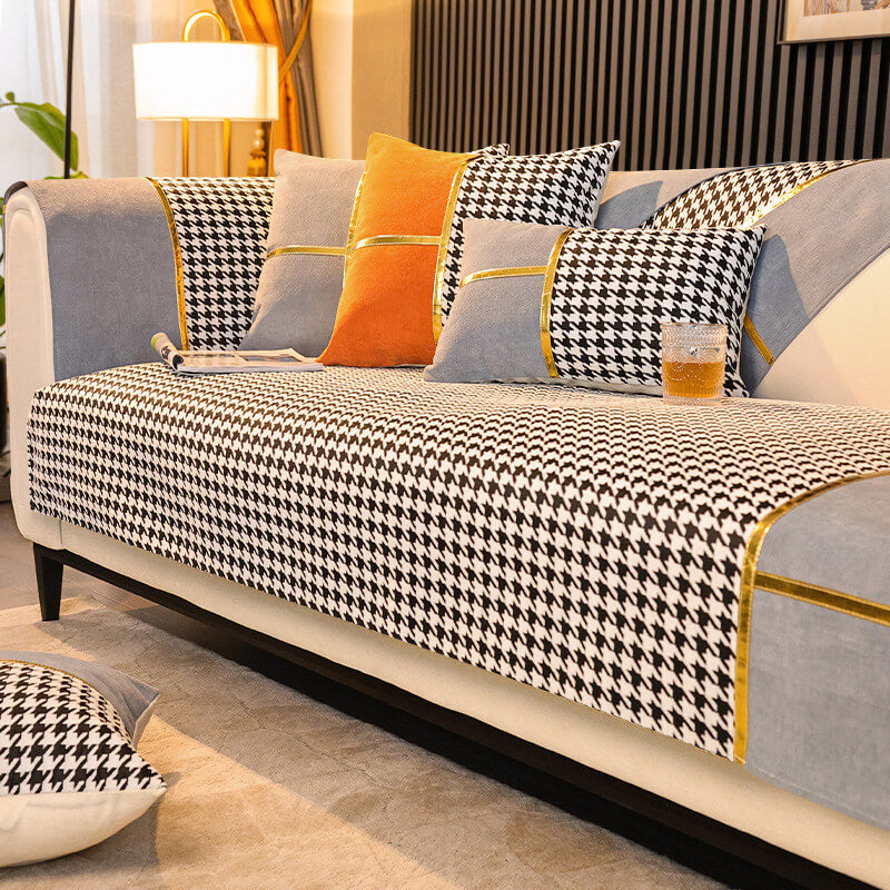 Klassisk Houndstooth Trykk Chenille Non-slip Sofa Deksel | Luvikno
