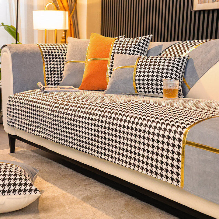 Klassisk Houndstooth Trykk Chenille Non-slip Sofa Deksel | Luvikno