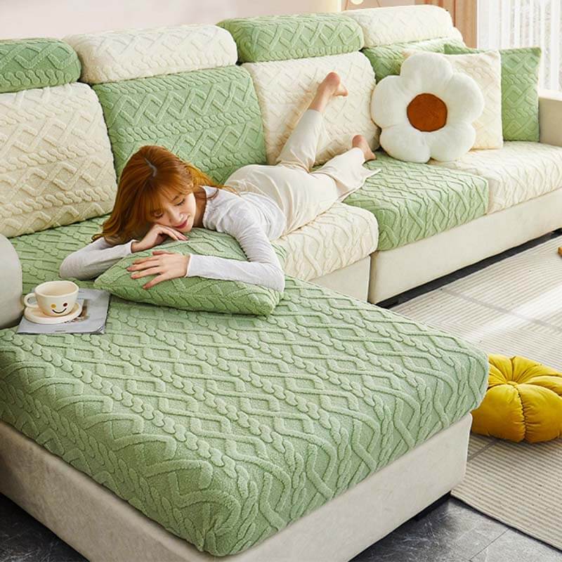 Full Wrap Soft Fleece Stretch Couch Cover for All Seasons | Luvikno