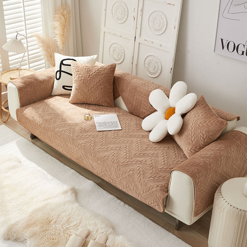Varm Crystal Velvet Hvete Broderi Antiskli Sofa Dekke | Luvikno
