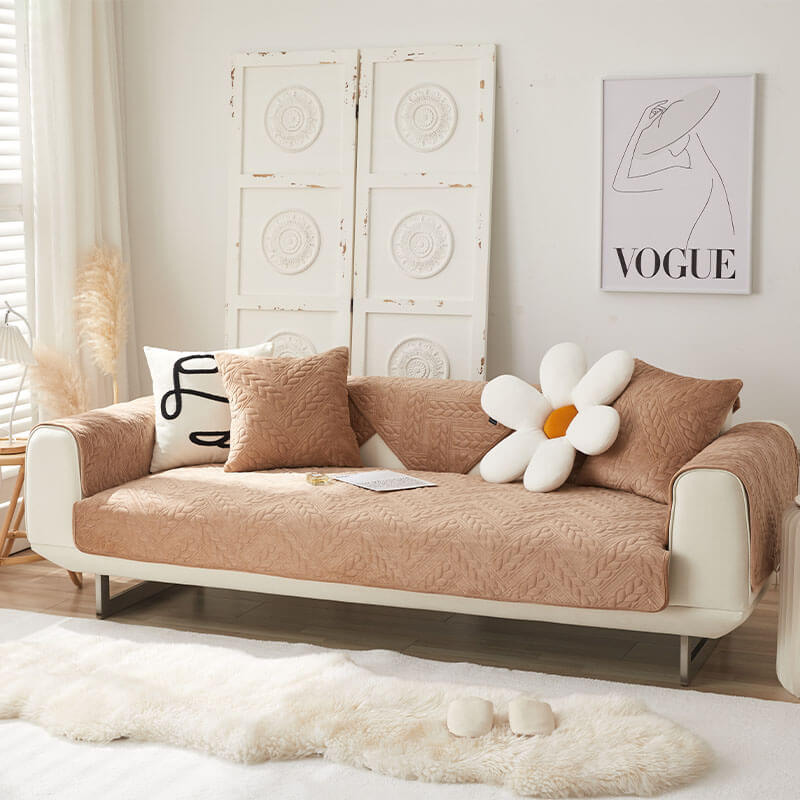 Varm Crystal Velvet Hvete Broderi Antiskli Sofa Dekke | Luvikno