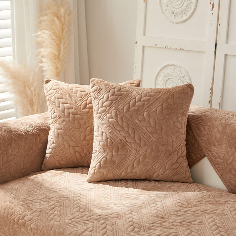 Varm Crystal Velvet Hvete Broderi Antiskli Sofa Dekke | Luvikno