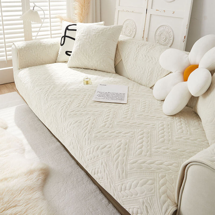 Varm Crystal Velvet Hvete Broderi Antiskli Sofa Dekke | Luvikno