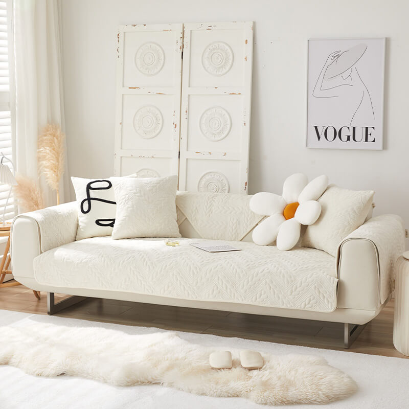 Varm Crystal Velvet Hvete Broderi Antiskli Sofa Dekke | Luvikno