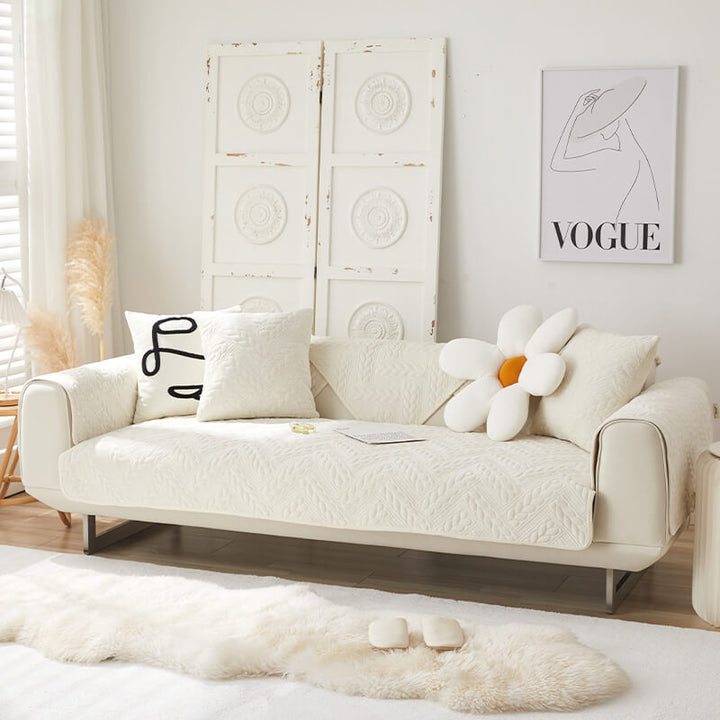 Varm Crystal Velvet Hvete Broderi Antiskli Sofa Dekke | Luvikno