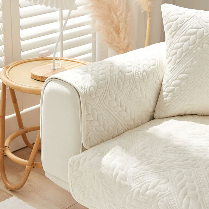 Varm Crystal Velvet Hvete Broderi Antiskli Sofa Dekke | Luvikno