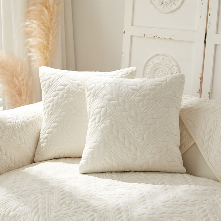 Varm Crystal Velvet Hvete Broderi Antiskli Sofa Dekke | Luvikno