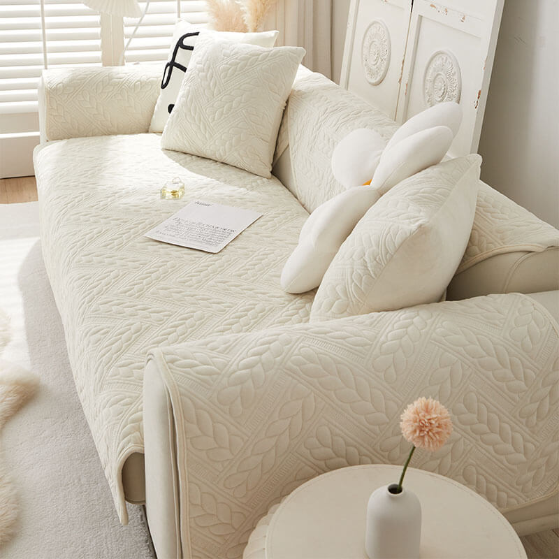 Varm Crystal Velvet Hvete Broderi Antiskli Sofa Dekke | Luvikno