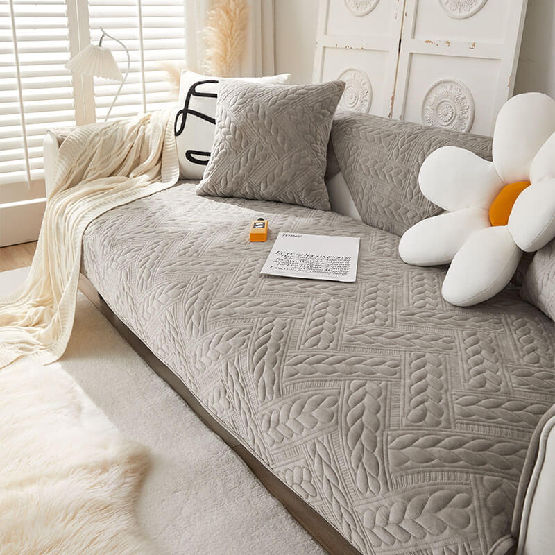Varm Crystal Velvet Hvete Broderi Antiskli Sofa Dekke | Luvikno