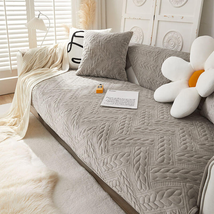 Varm Crystal Velvet Hvete Broderi Antiskli Sofa Dekke | Luvikno