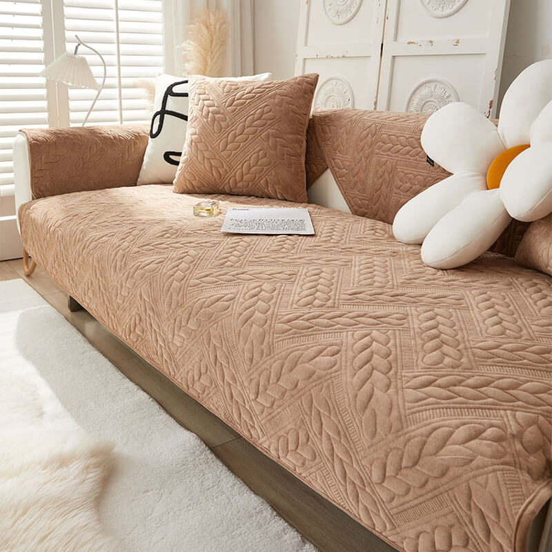 Varm Crystal Velvet Hvete Broderi Antiskli Sofa Dekke | Luvikno