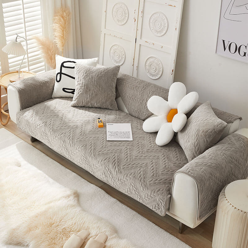 Varm Crystal Velvet Hvete Broderi Antiskli Sofa Dekke | Luvikno