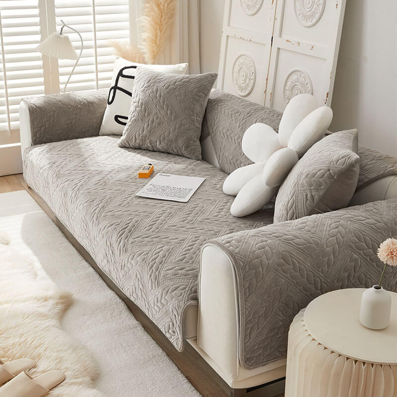 Varm Crystal Velvet Hvete Broderi Antiskli Sofa Dekke | Luvikno