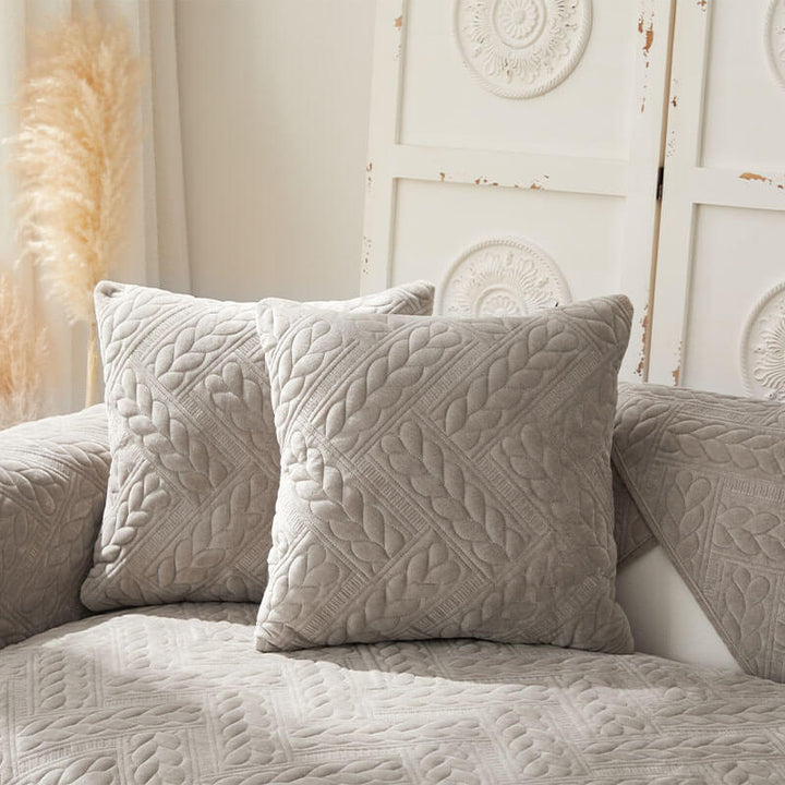 Varm Crystal Velvet Hvete Broderi Antiskli Sofa Dekke | Luvikno
