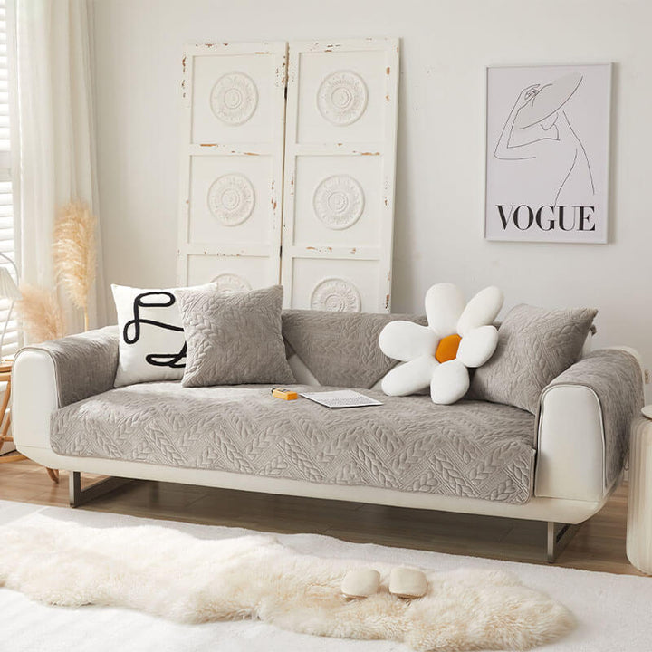Varm Crystal Velvet Hvete Broderi Antiskli Sofa Dekke | Luvikno
