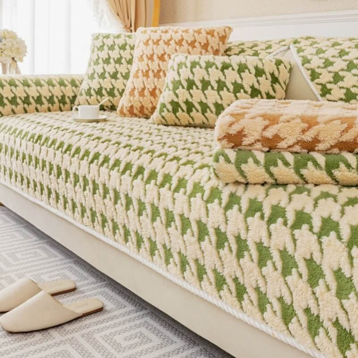 Houndstooth Plysj Matte Møbelbeskyttelse Antiskli Deksel | Luvikno