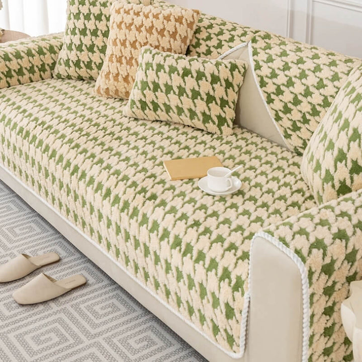 Houndstooth Plysj Matte Møbelbeskyttelse Antiskli Deksel | Luvikno