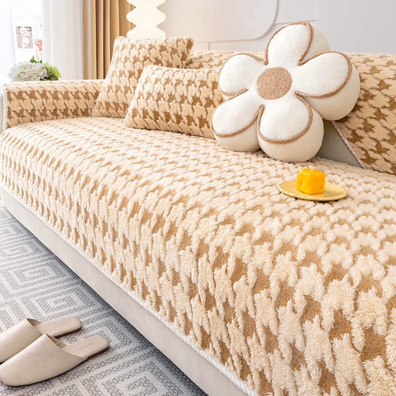 Houndstooth Plysj Matte Møbelbeskyttelse Antiskli Deksel | Luvikno