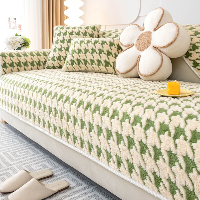 Houndstooth Plysj Matte Møbelbeskyttelse Antiskli Deksel | Luvikno