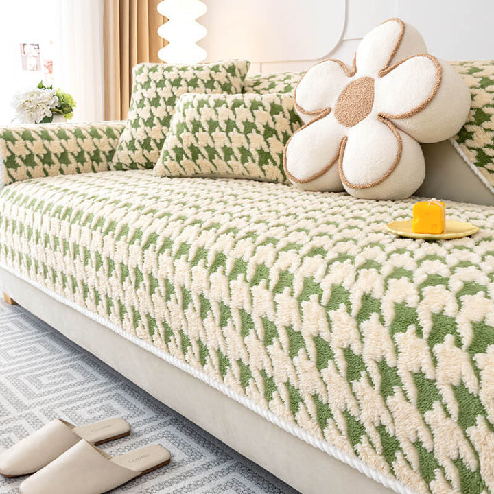 Houndstooth Plysj Matte Møbelbeskyttelse Antiskli Deksel | Luvikno