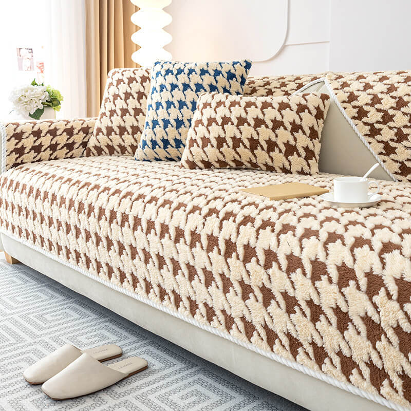 Houndstooth Plysj Matte Møbelbeskyttelse Antiskli Deksel | Luvikno