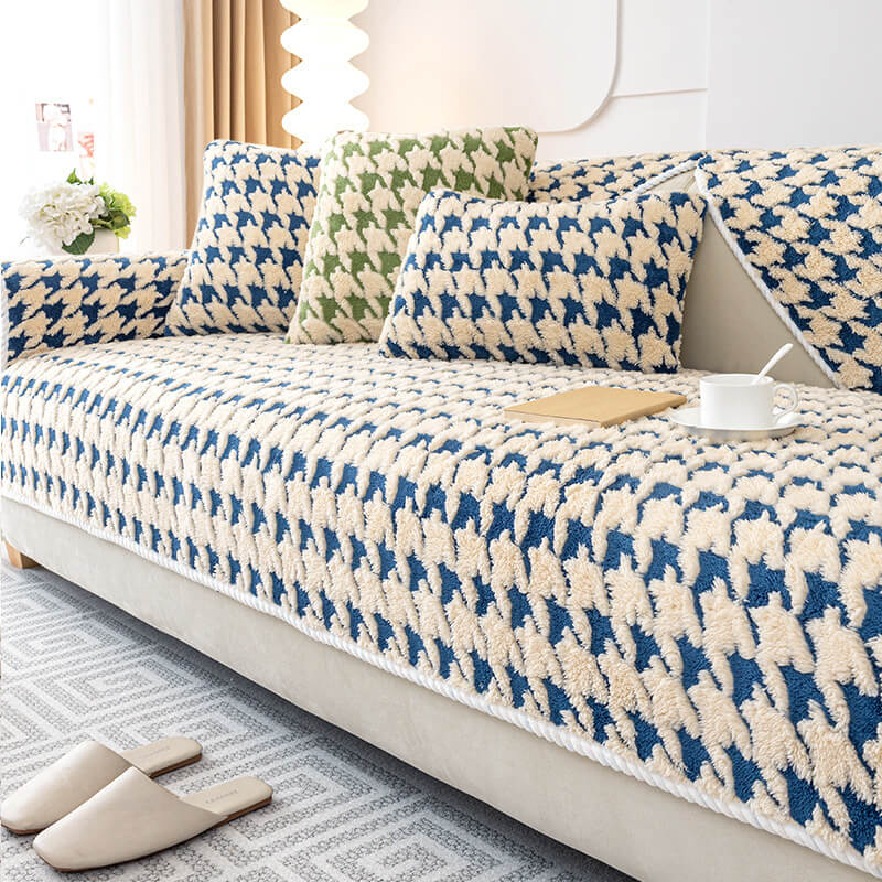 Houndstooth Plysj Matte Møbelbeskyttelse Antiskli Deksel | Luvikno