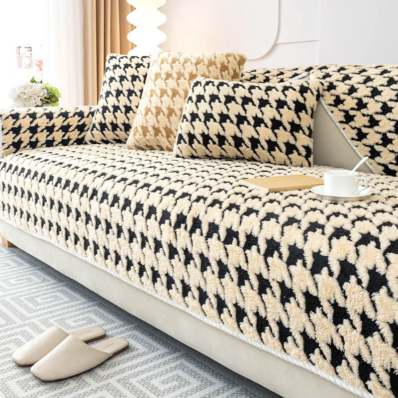 Houndstooth Plysj Matte Møbelbeskyttelse Antiskli Deksel | Luvikno