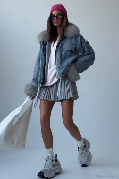 Luvik | Denim Loose Street Large Pocket Takki