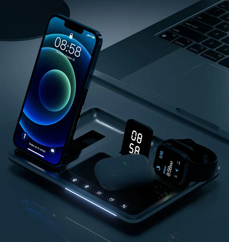 Luvikno | EasyCharge - 4-i-1 Trådløs Laderstasjon for iPhone, Apple Watch og AirPods - Rask og Effektiv Lader