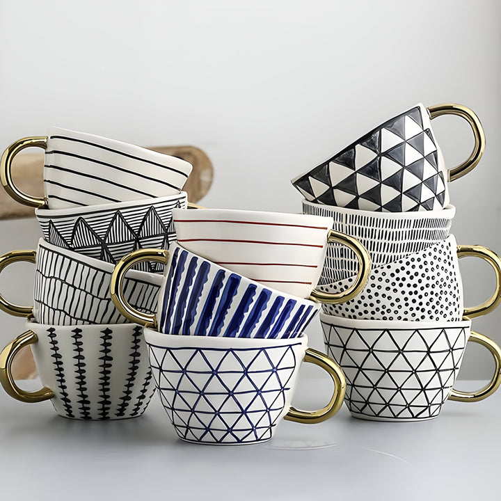 Keramikkopp med geometrisk design – Stilig og moderne | Ideell for kaffe eller te | Luvikno