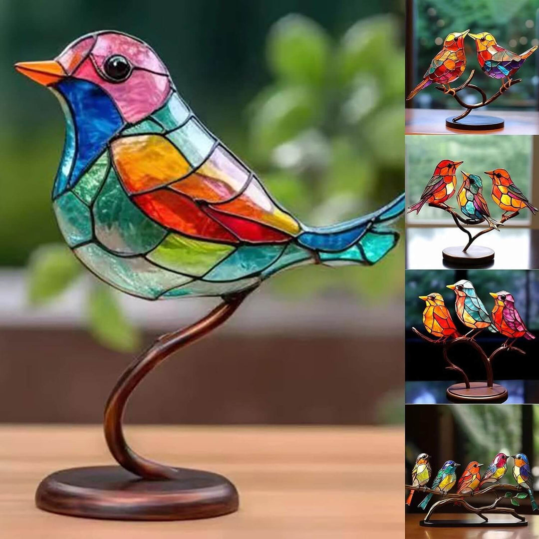 ElegantAviary | Fargerike fugler på gren skrivebordsdekorasjoner Luvikno