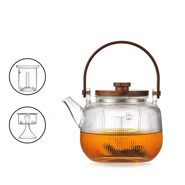 Glass Pot Filter Trebruk Håndtak Te Seremoni Transparent Tevare Sett | Luvikno