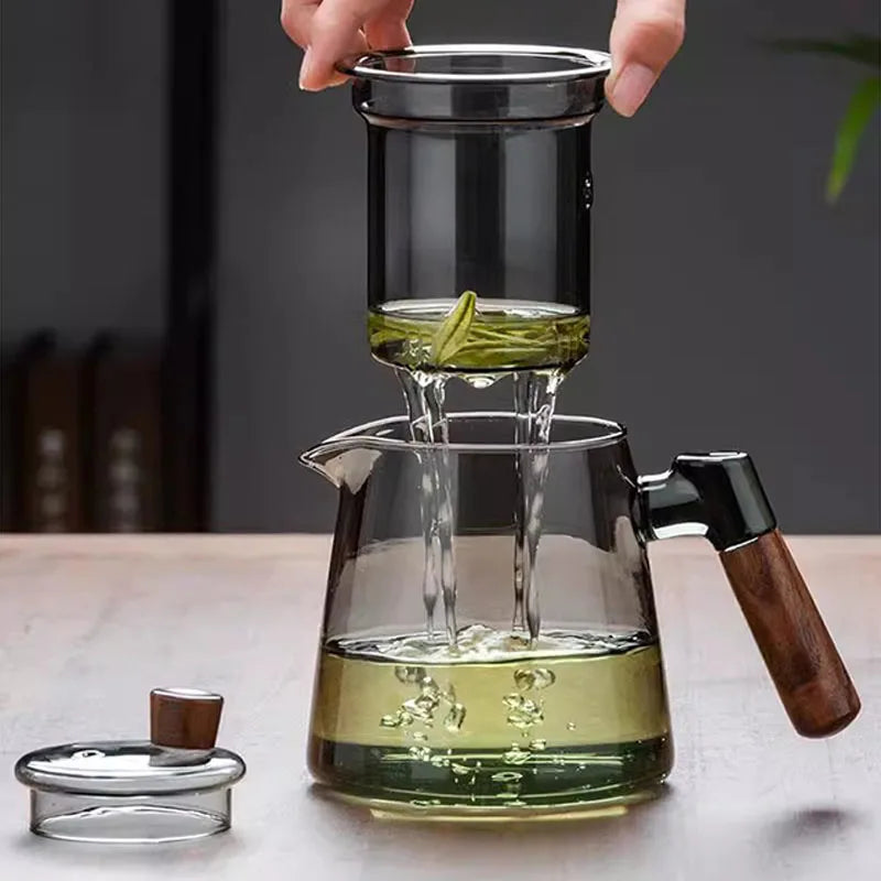 Glass tekanne med infuser varmebestandig tekanne med håndtak i tre | Luvikno