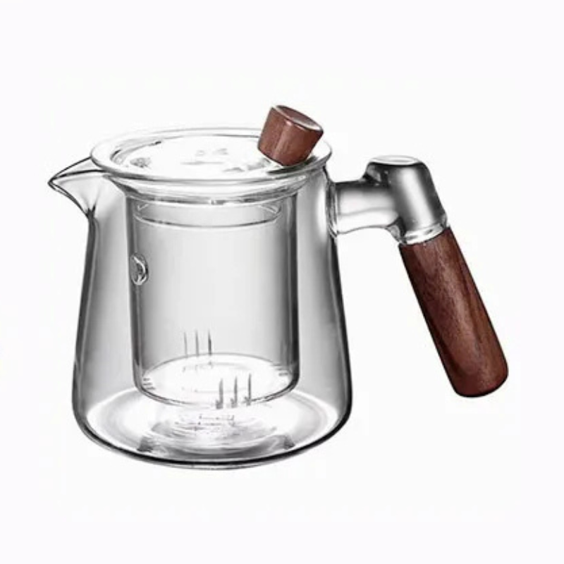 Glass tekanne med infuser varmebestandig tekanne med håndtak i tre | Luvikno