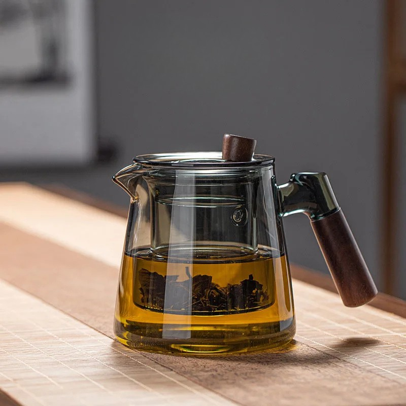 Glass tekanne med infuser varmebestandig tekanne med håndtak i tre | Luvikno