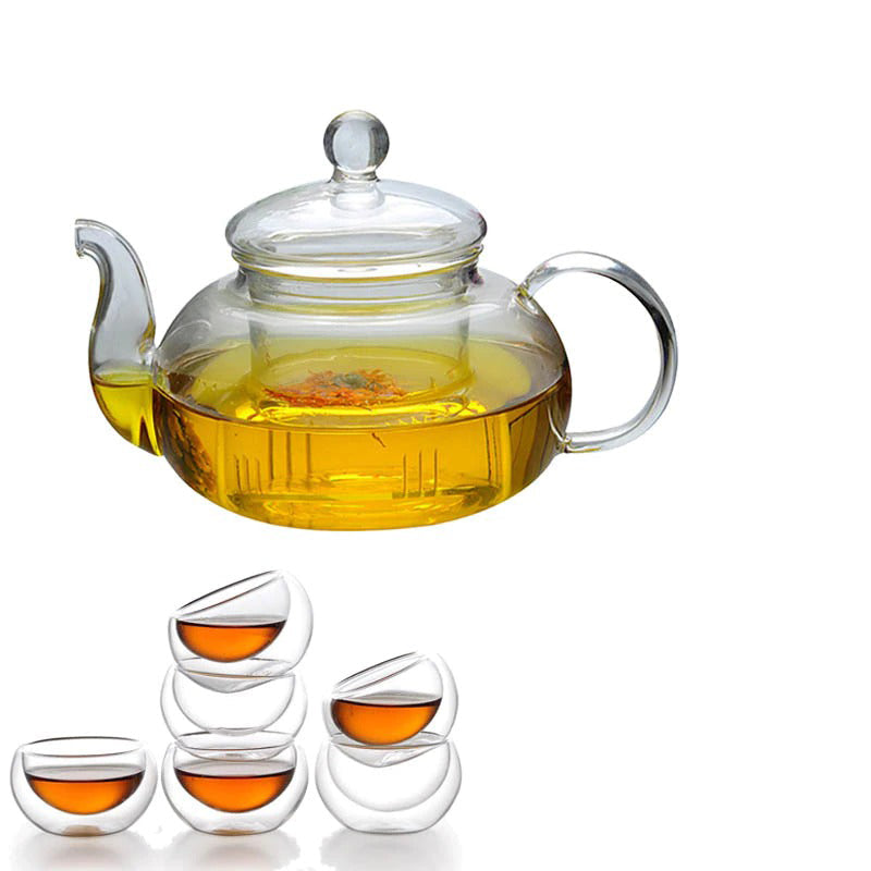 Glass Te Sett Varmeresistent Glass Te Infuser Kanne Dobbelvegg Glass | Luvikno