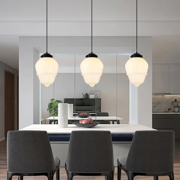 Vintage Geometrisk Hengelampe laget av Matt Glass – Retro Pendellampe for Spisestue | Luvikno