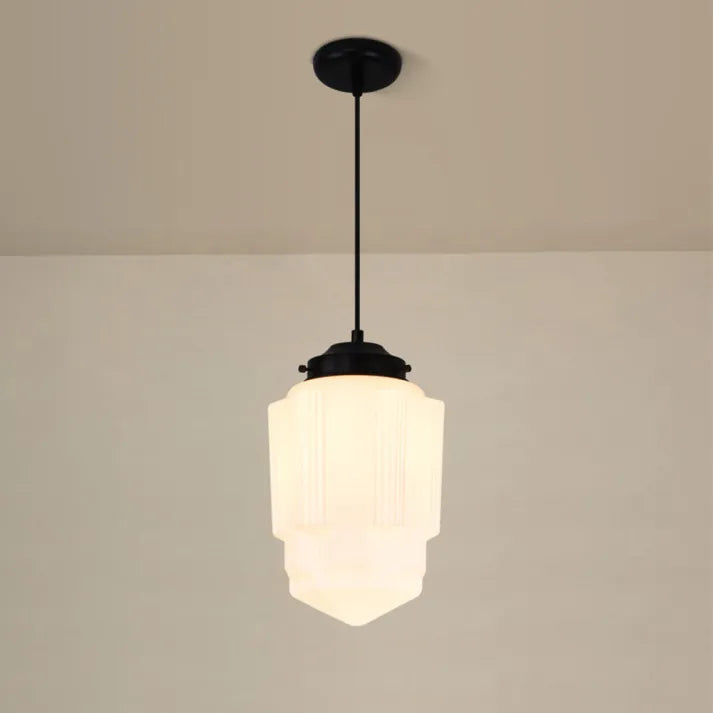 Vintage Geometrisk Hengelampe laget av Matt Glass – Retro Pendellampe for Spisestue | Luvikno