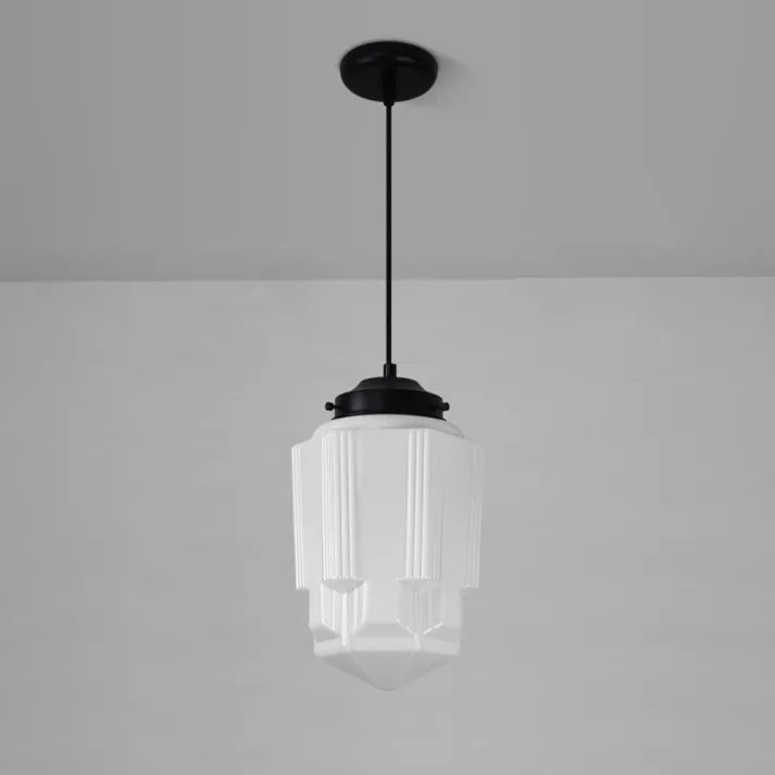 Vintage Geometrisk Hengelampe laget av Matt Glass – Retro Pendellampe for Spisestue | Luvikno