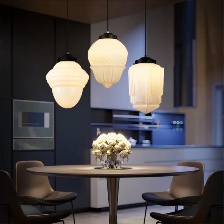 Vintage Geometrisk Hengelampe laget av Matt Glass – Retro Pendellampe for Spisestue | Luvikno