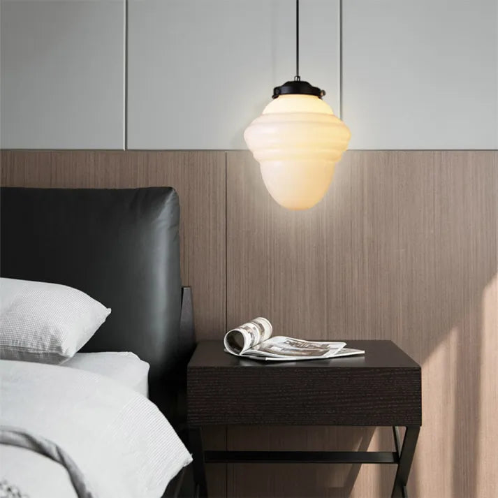 Vintage Geometrisk Hengelampe laget av Matt Glass – Retro Pendellampe for Spisestue | Luvikno
