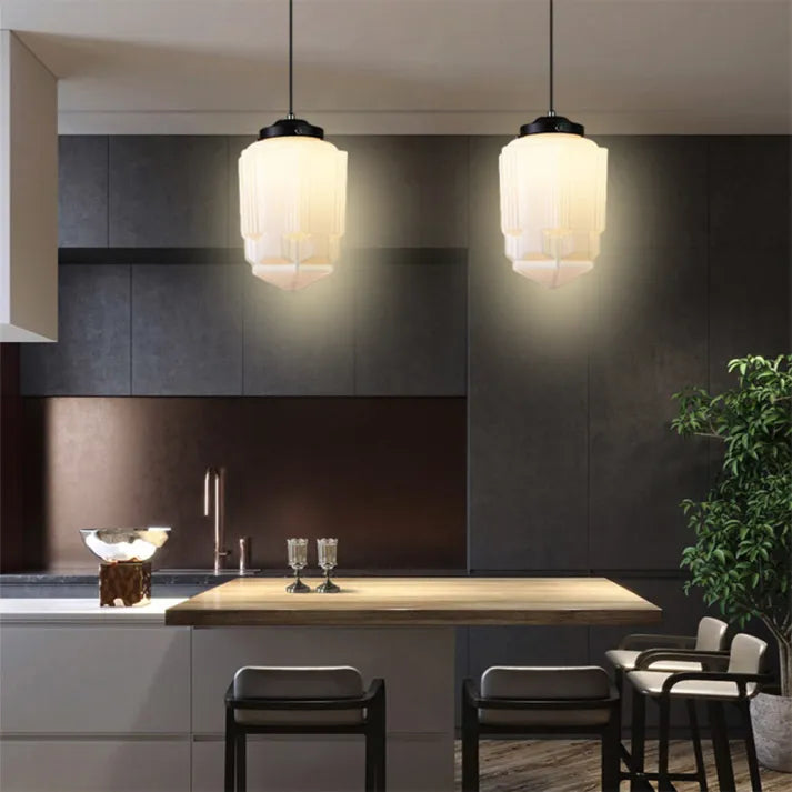 Vintage Geometrisk Hengelampe laget av Matt Glass – Retro Pendellampe for Spisestue | Luvikno
