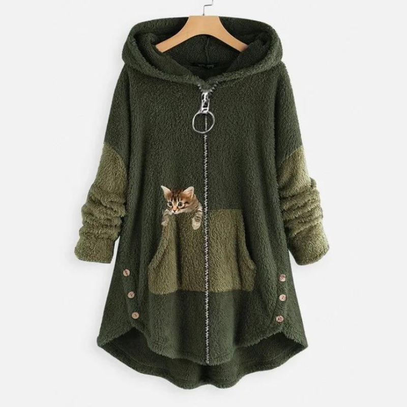 Luvik | Pitkähihainen Fleece Huputettu Takki Vetoketjulla