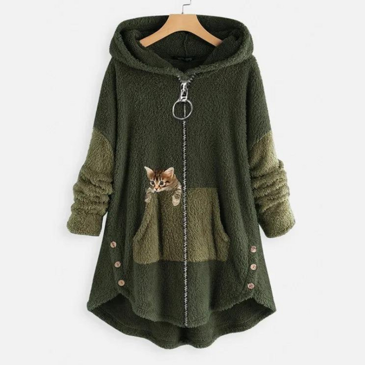 Luvik | Pitkähihainen Fleece Huputettu Takki Vetoketjulla