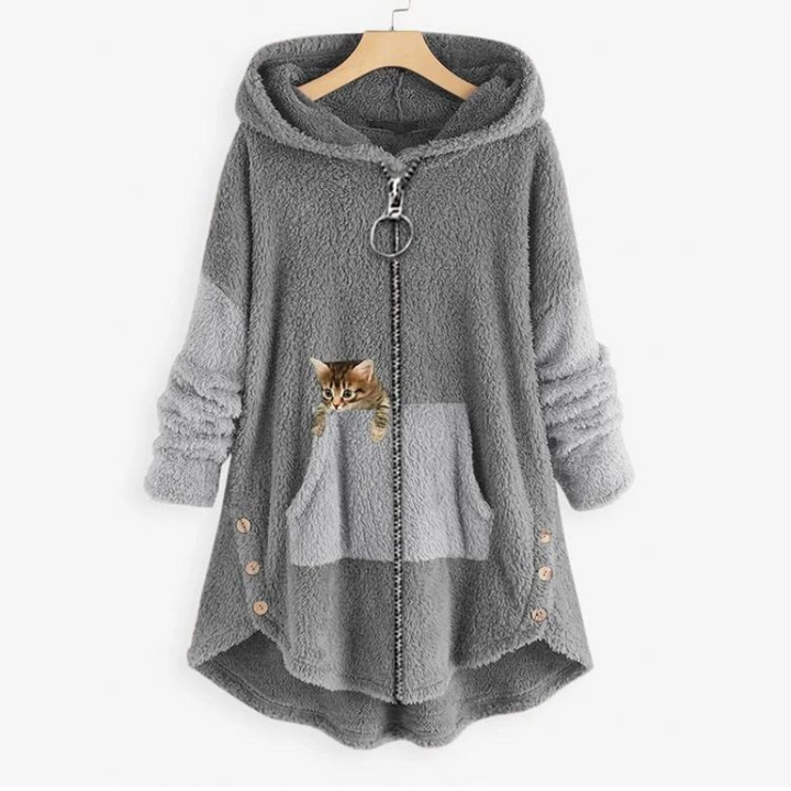 Luvik | Pitkähihainen Fleece Huputettu Takki Vetoketjulla