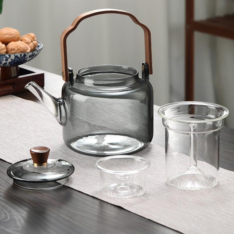 Elegant glass- og tretekanne for den perfekte tilberedningen av løse teblader | Luvikno